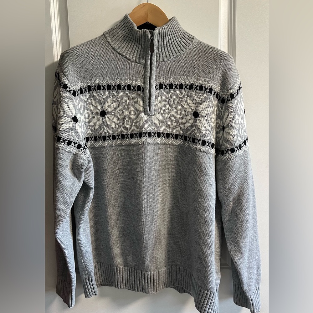Vintage LL BEAN 1/4-Zip Pullover Ski Lodge Nordic Outdoors Sweater Men's XL gray